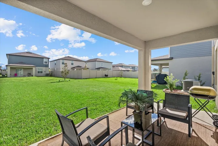 Covered rear patio overlooking the spacious backyard.