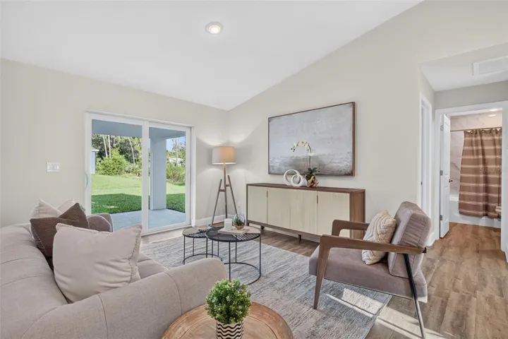 Staged living room with impact slider