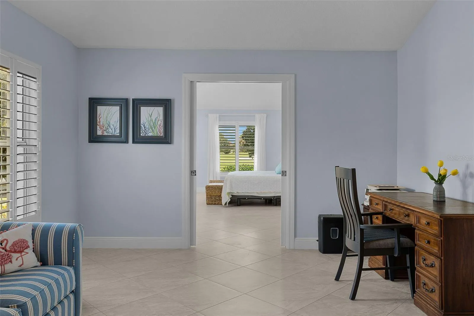 double primary suite pocket doors open