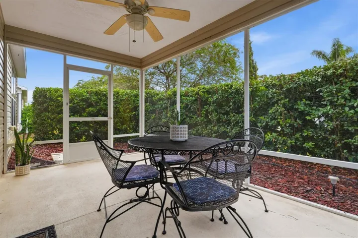 Lanai: "Private east-facing screened lanai for morning coffee and evening entertaining"