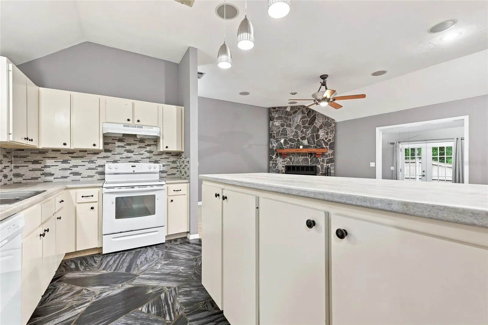 View of kitchen from laundry room