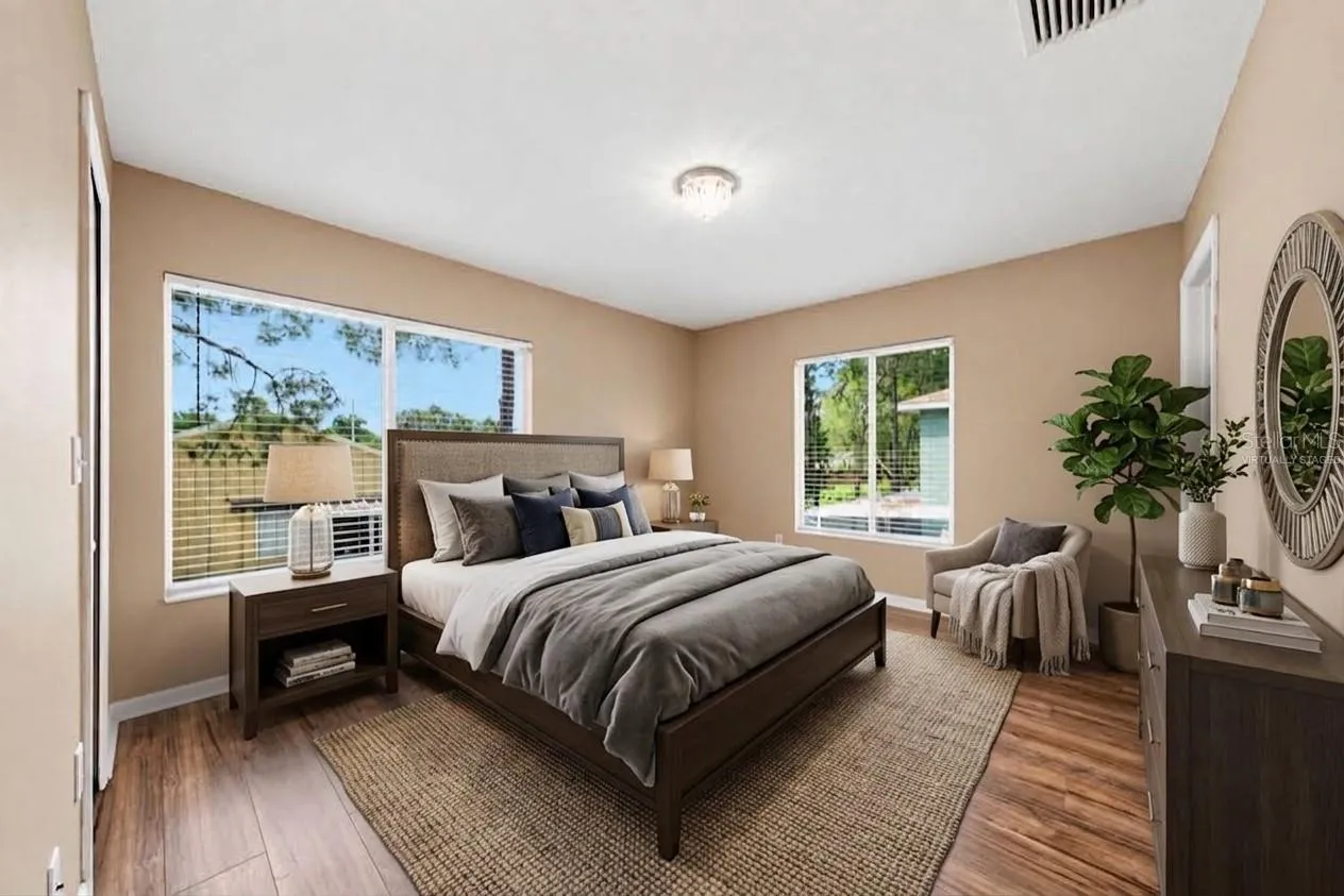 Primary Bedroom with en-suite bathroom and walk-in closet - Virtually Staged