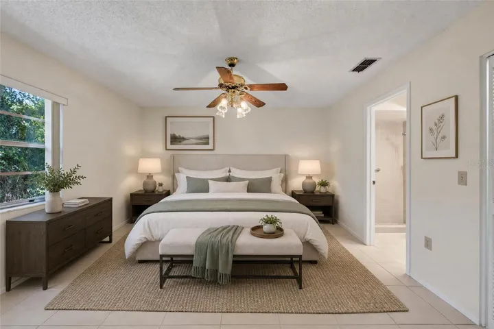 Virtually Staged Primary Bedroom- 9545 Danville Court, #42, New Port Richey, FL 34655Wedgewood Village Condos in Heritage Lake