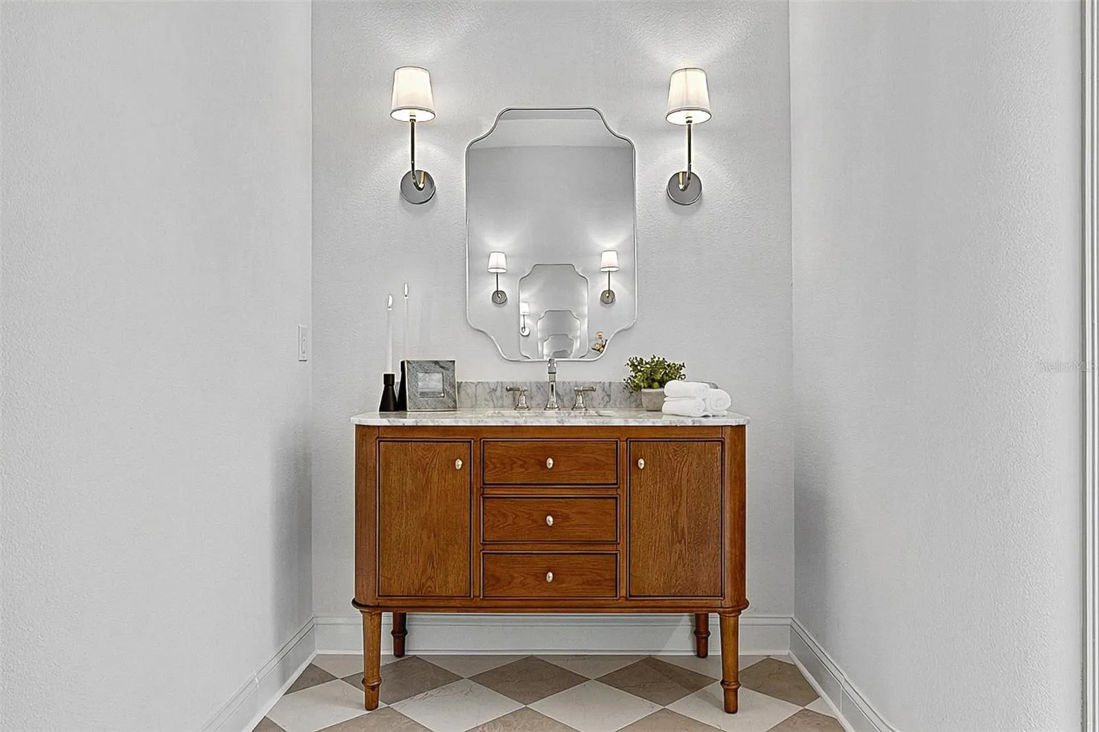 Master Bathroom mens stone top and wood cabinetvanity