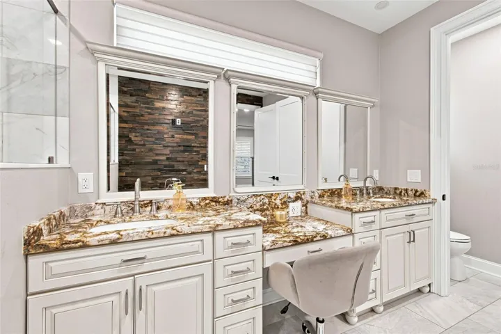 DUAL SINKS, MAKEUP VANITY AND LIGHTING