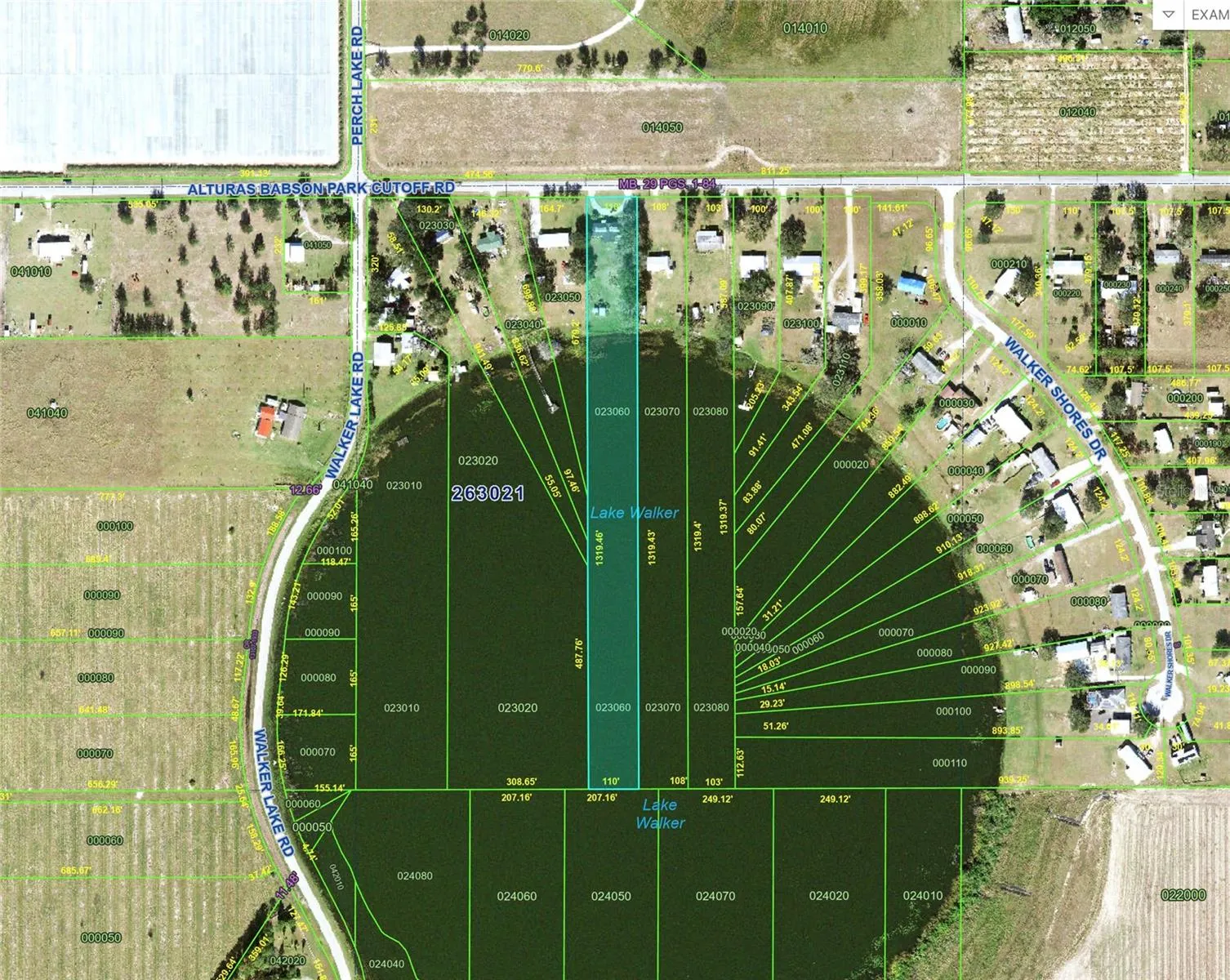 Polk PA aerial map showing property lines down into lake