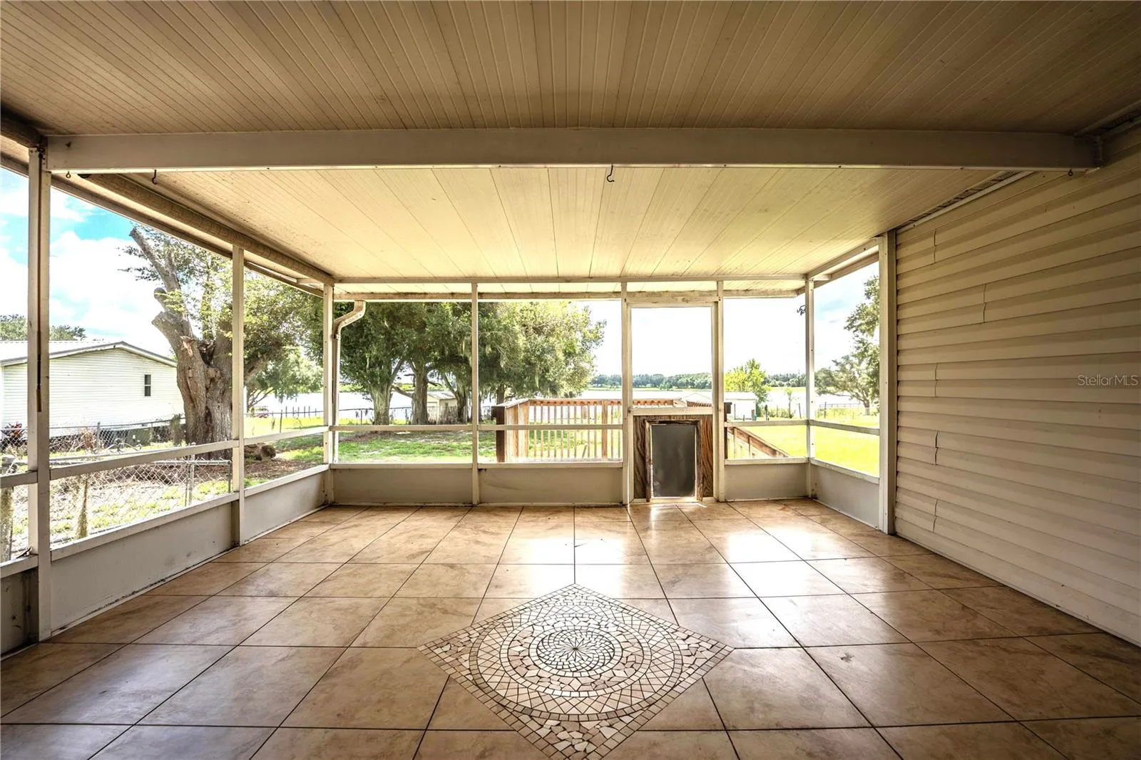 Screened porch looking at lake