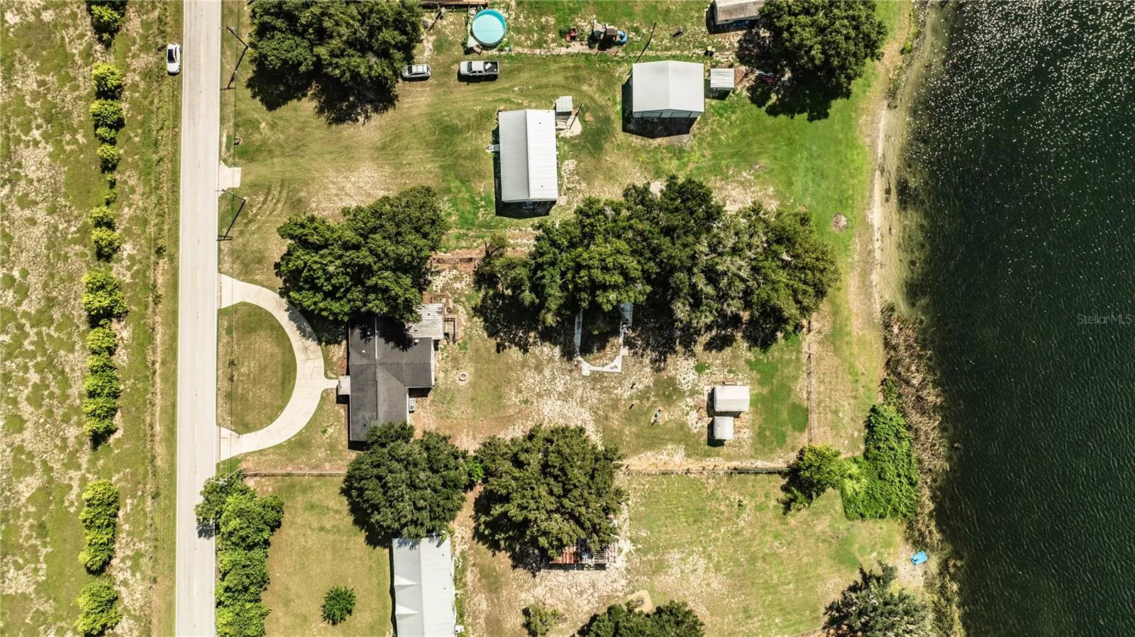 Aerial of house and lake