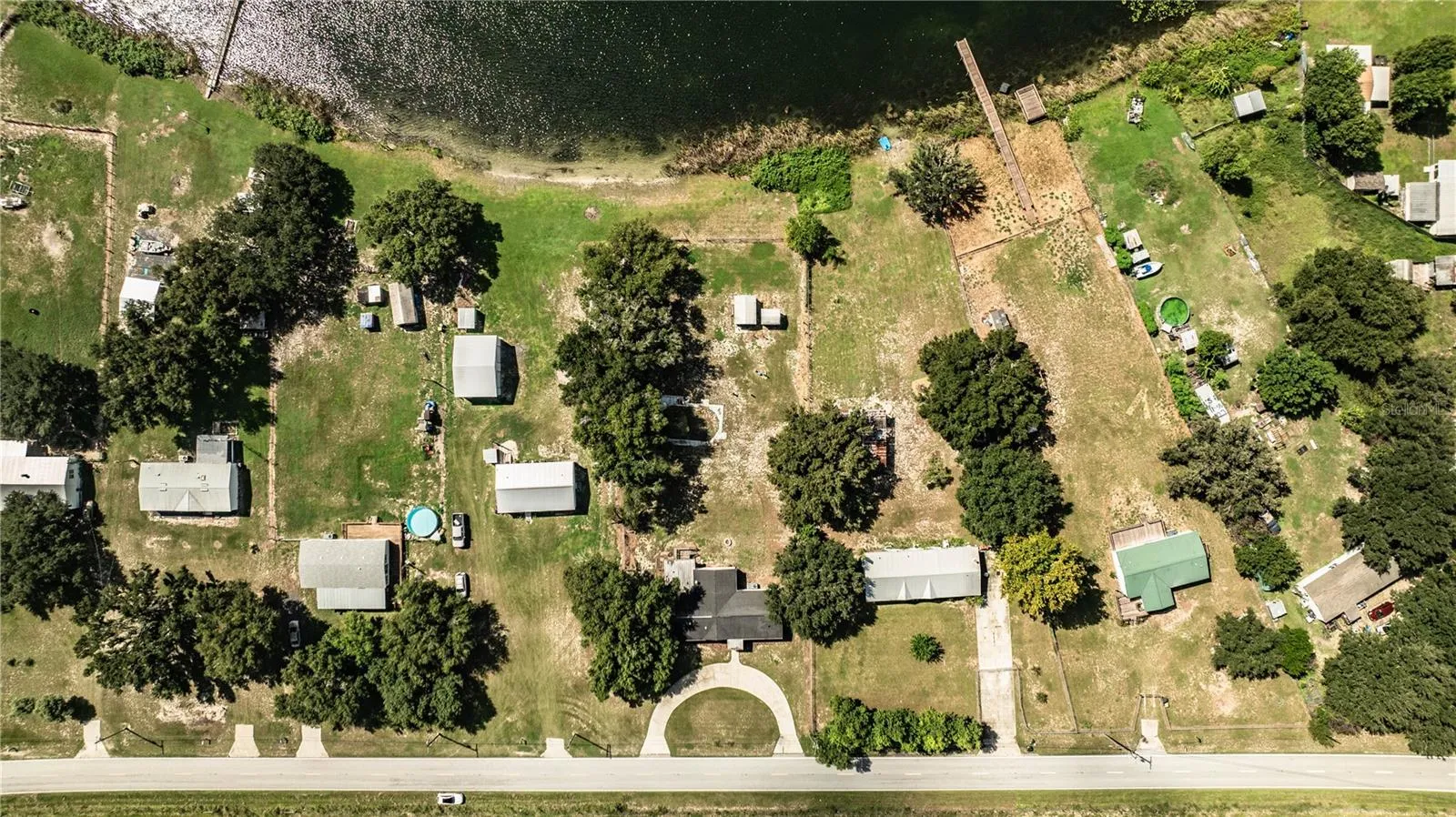 Aerial of house with lake