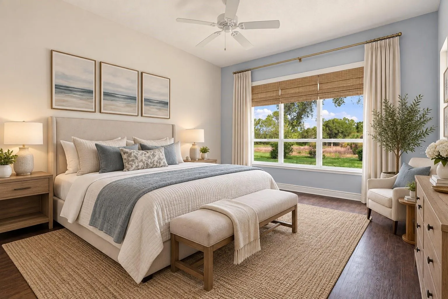 Virtually staged master bedroom