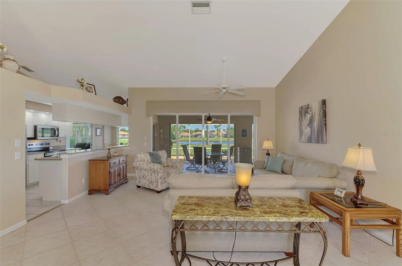 Open living room to kitchen