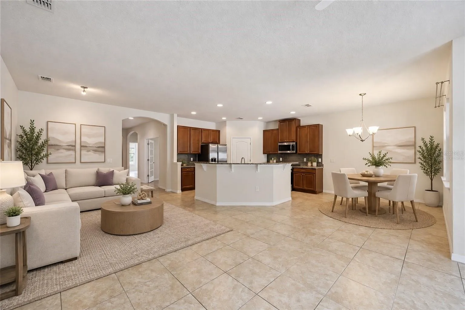 Living/dining room/kitchen combo -Virtually Staged