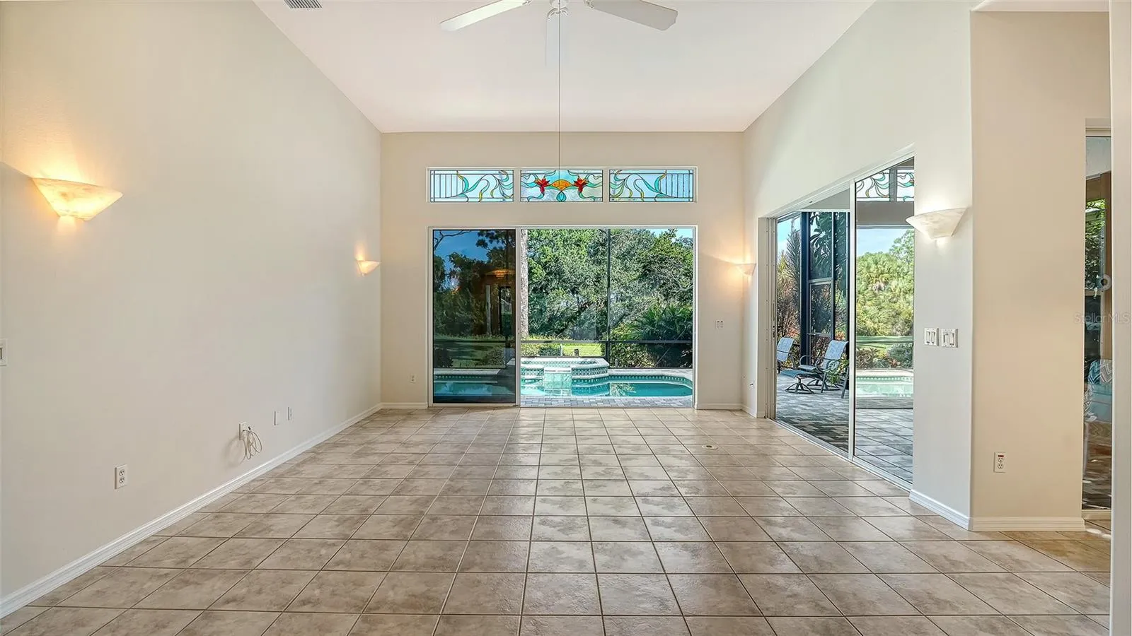 Notice the stained glass transom