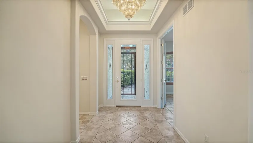 Foyer with tray ceiling