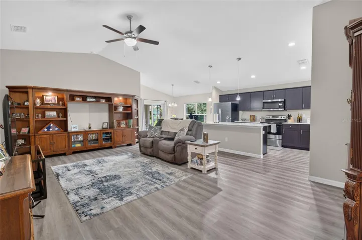 Living Area Opens to Kitchen