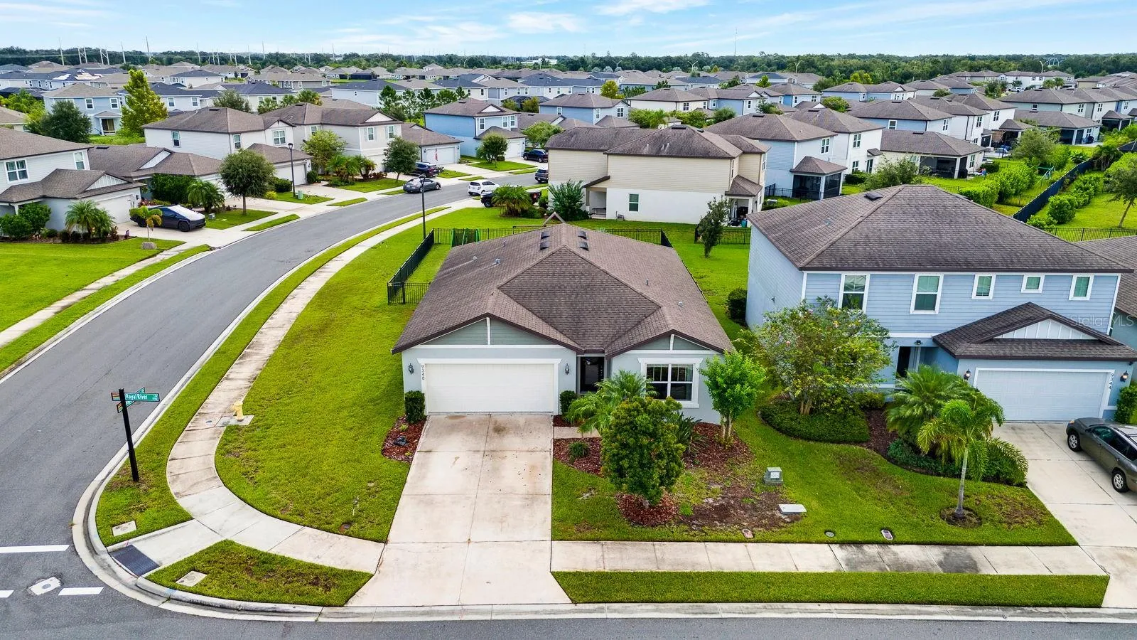 Aerial View of front showing larger corner lot