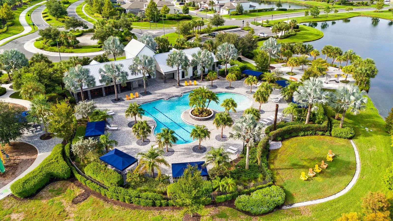 Aerial of pool and clubhouse