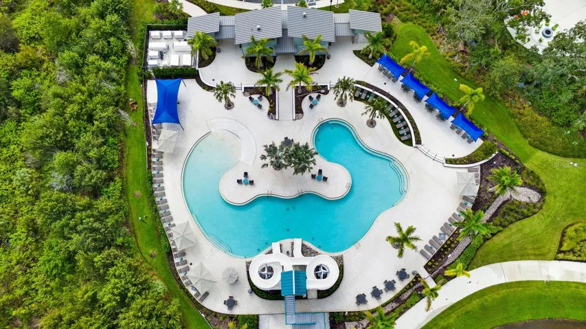 Birds eye view of pool and slide