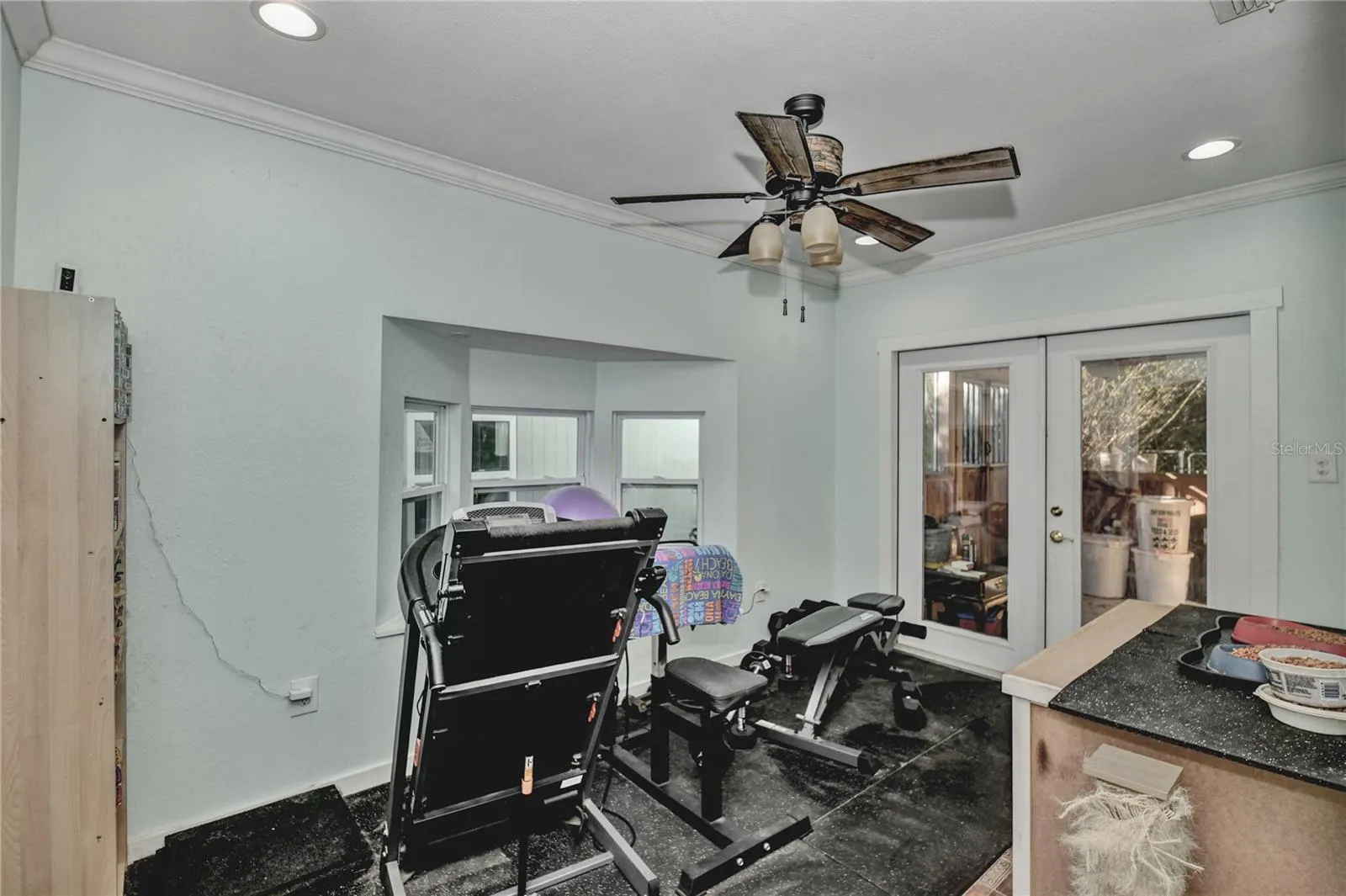 Lania room frnch door, bayview windows, ceiling fan