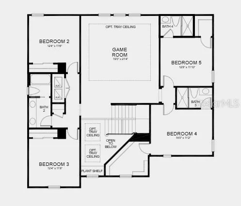 Second Floor Plan - Additional Highlights Include: pocket sliding glass door in the great room, tray ceiling package, study with French doors, 8' interior doors, pre-plumb water softener and laundry room sink