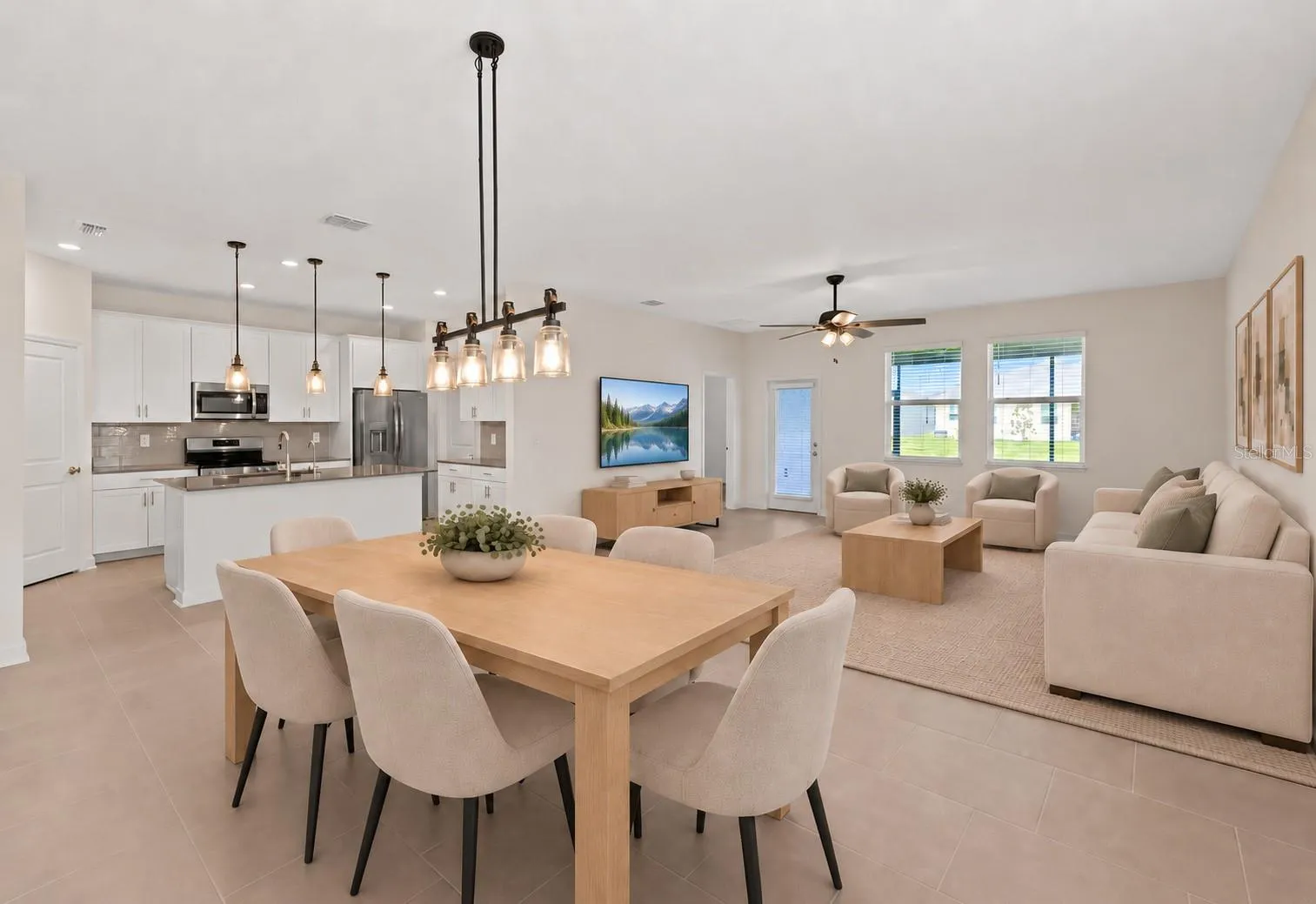 Dining room overlooking kitchen and living room.