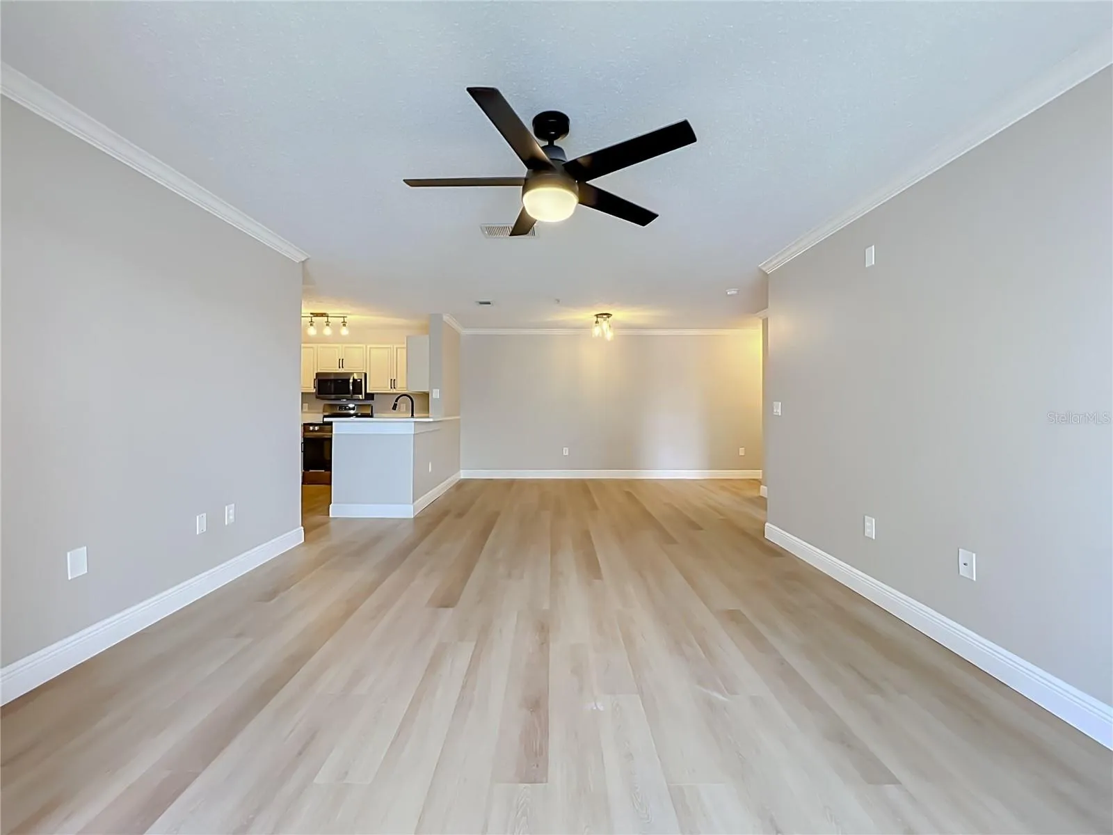 Living Room facing breakfast bar with lake at your back.  Open and Bright.