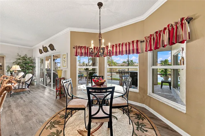 The dinette is perfect for those casual meals while affording a great view of the pond behind.