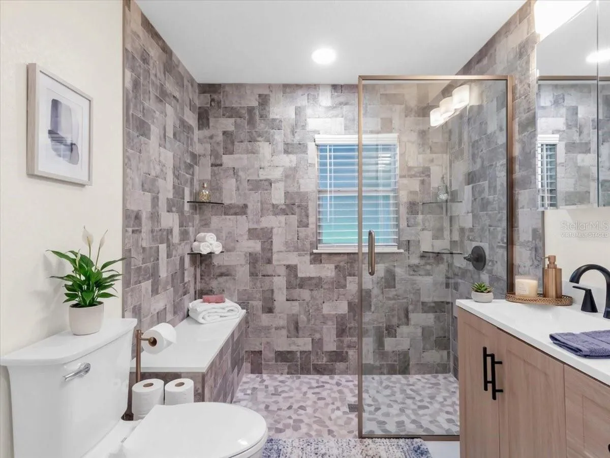 Virtually Staged BathroomBrand New Bathroom!! Gorgeous Tiled shower !