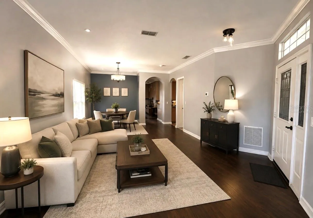 Virtually staged Living & Dining room