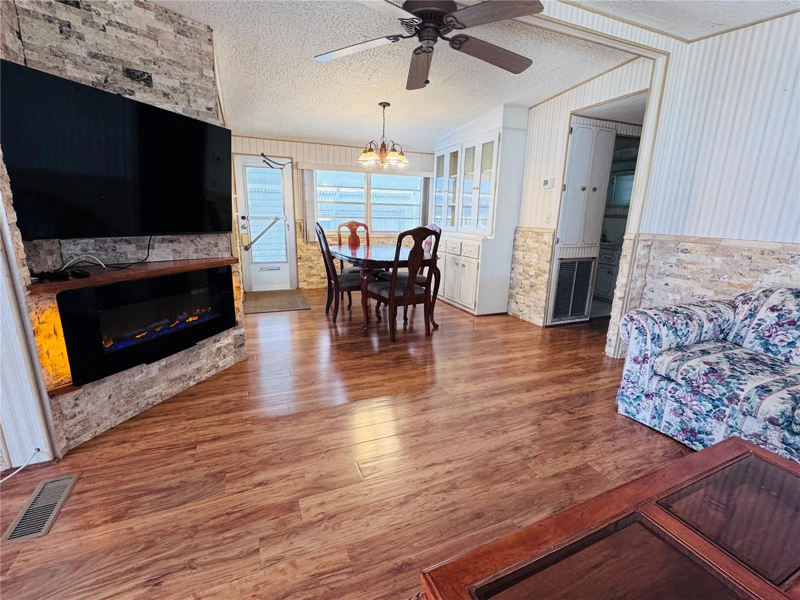 View of the dining room with built in.
