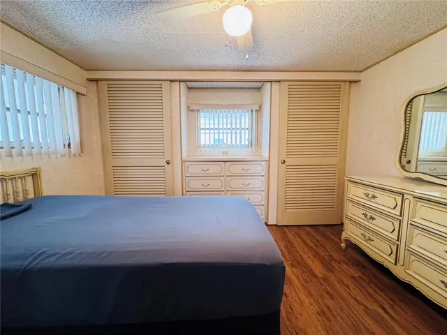 Two closets with built in dresser.