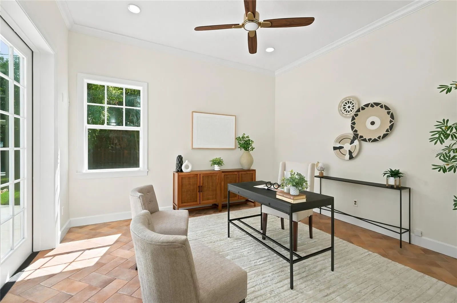 Office or bonus room with crown molding & high ceilings off Owner's suite