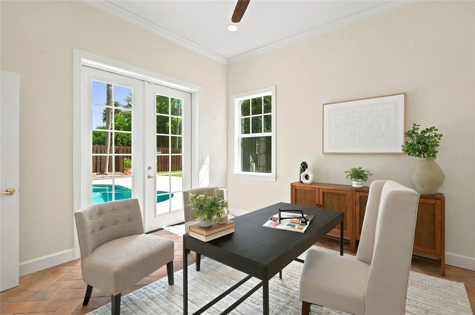 Office/Bonus room with French doors to Pool area