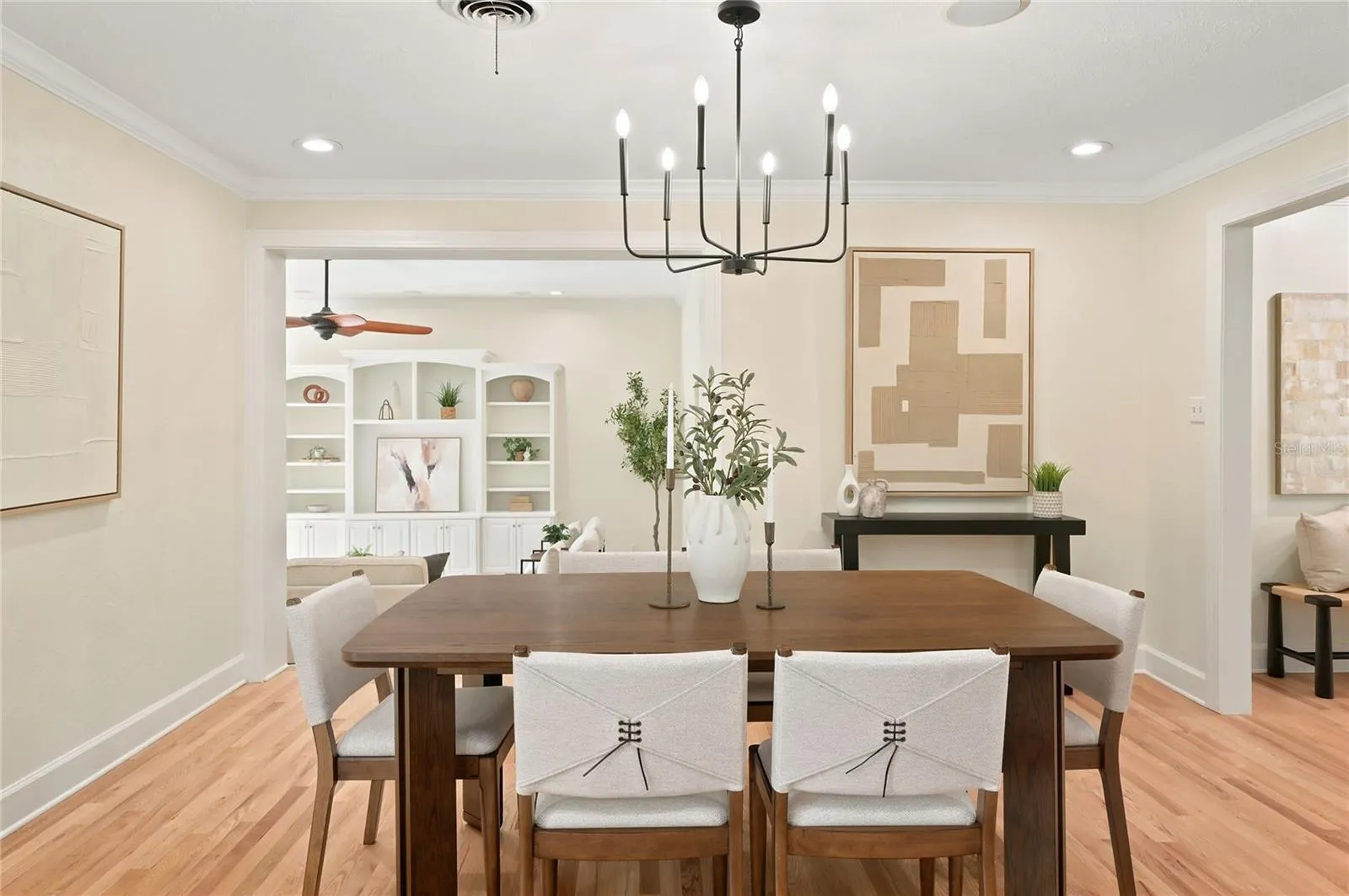 Dining area with new modern chandelier