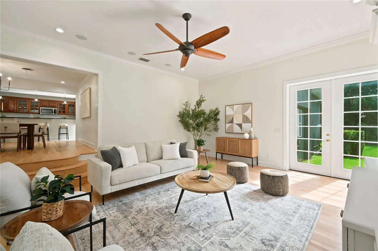Family room with French doors to backyard