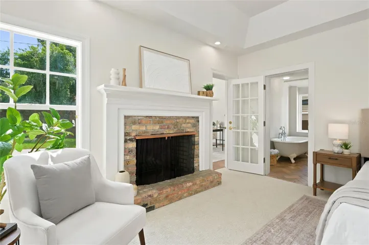 Owners suite brick Fireplace