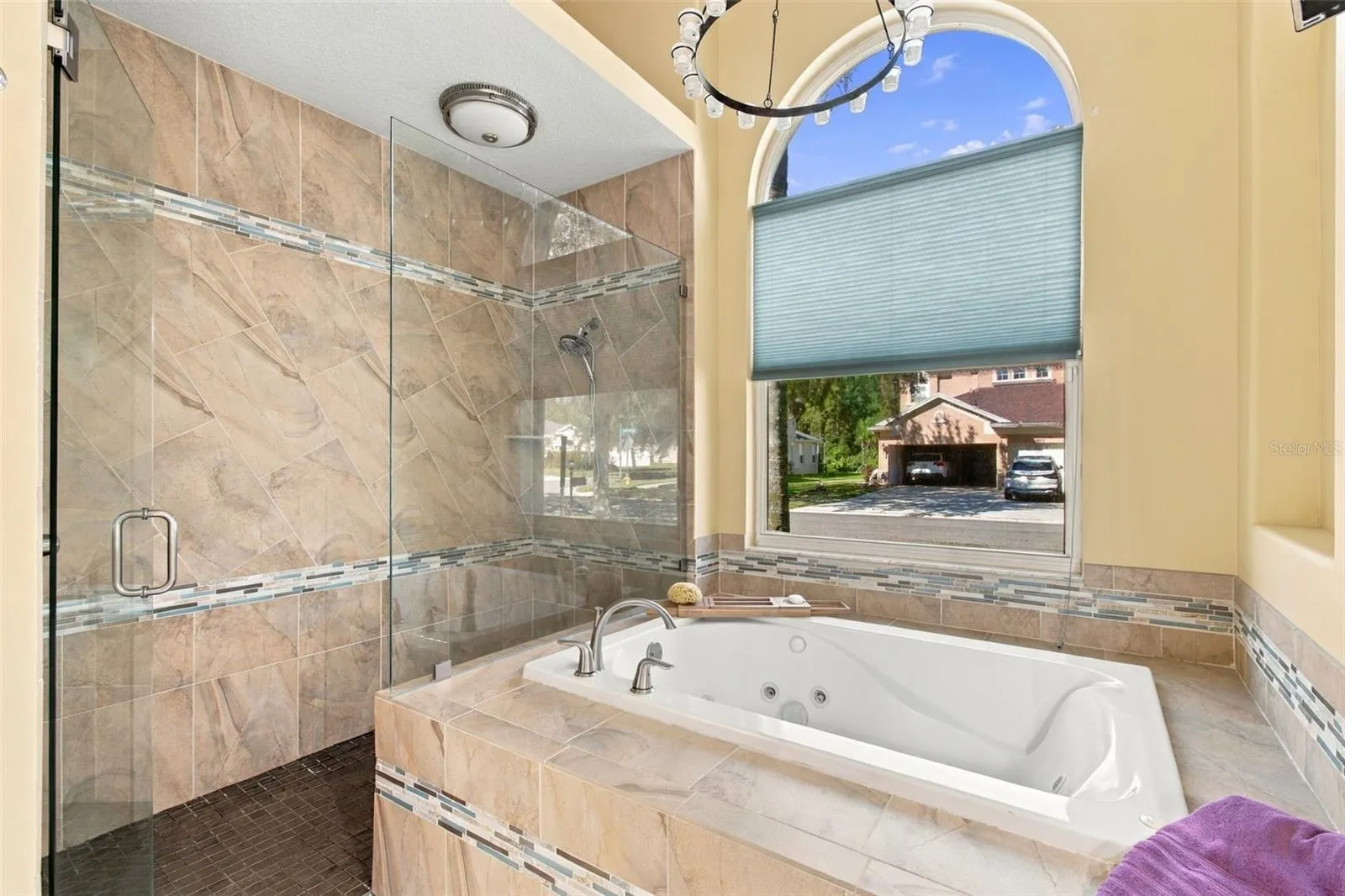 Large Walk-In Shower with Deep jetted Soaker Tub