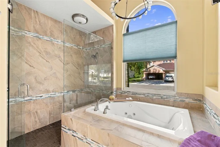 Large Walk-In Shower with Deep jetted Soaker Tub