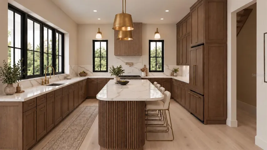 Kitchen rendering; please note that finishes and colors may vary slightly from the final product.