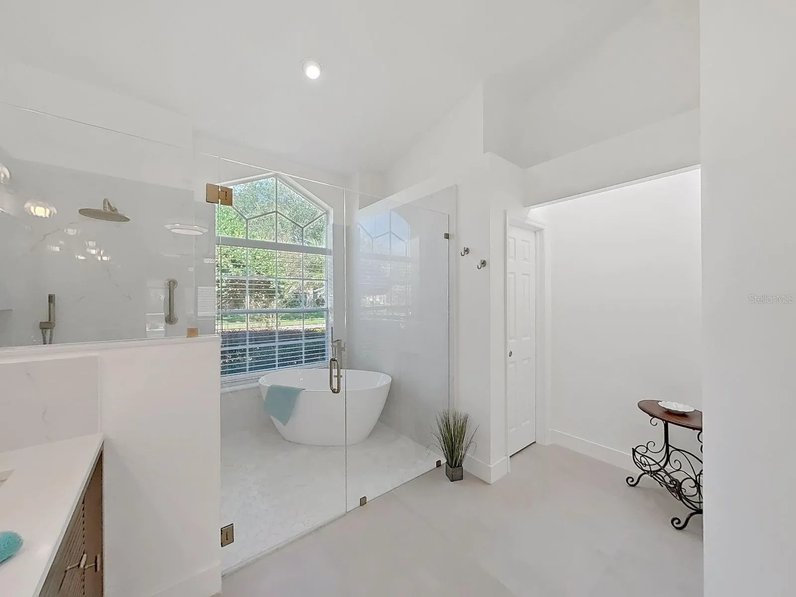 new wet-room bath, soaker tub, shower