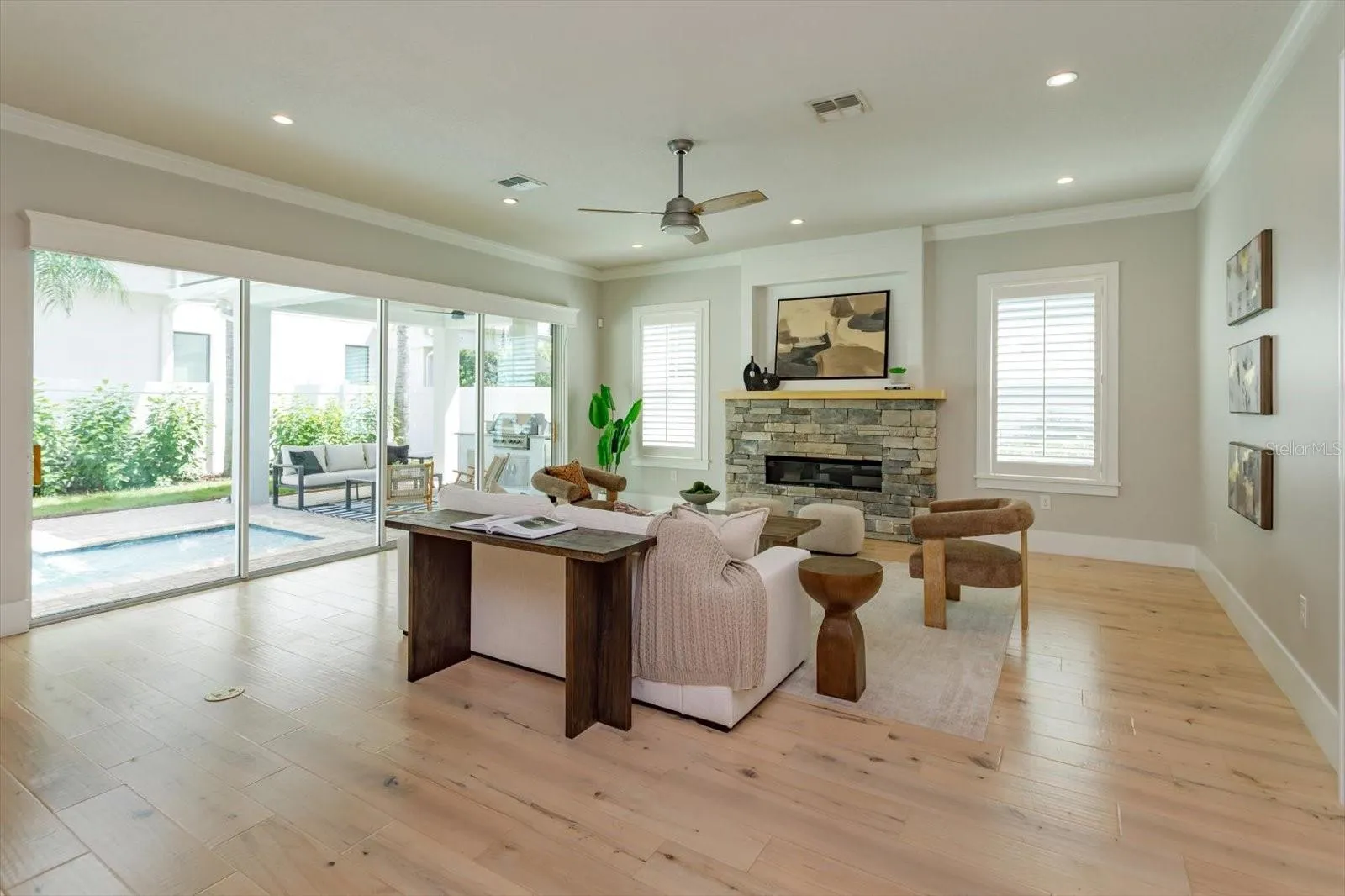 Gas fireplace creates a warm and cozy atmosphere in the great room