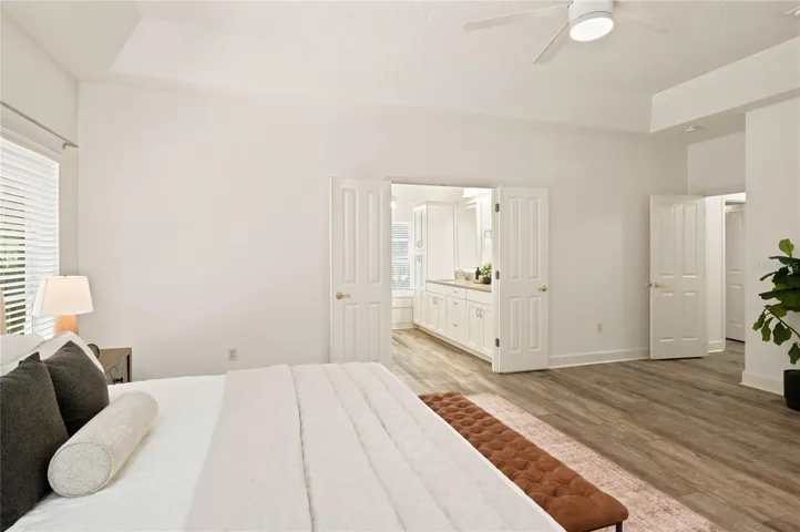 Through the double doors is the transformed owners suite bath