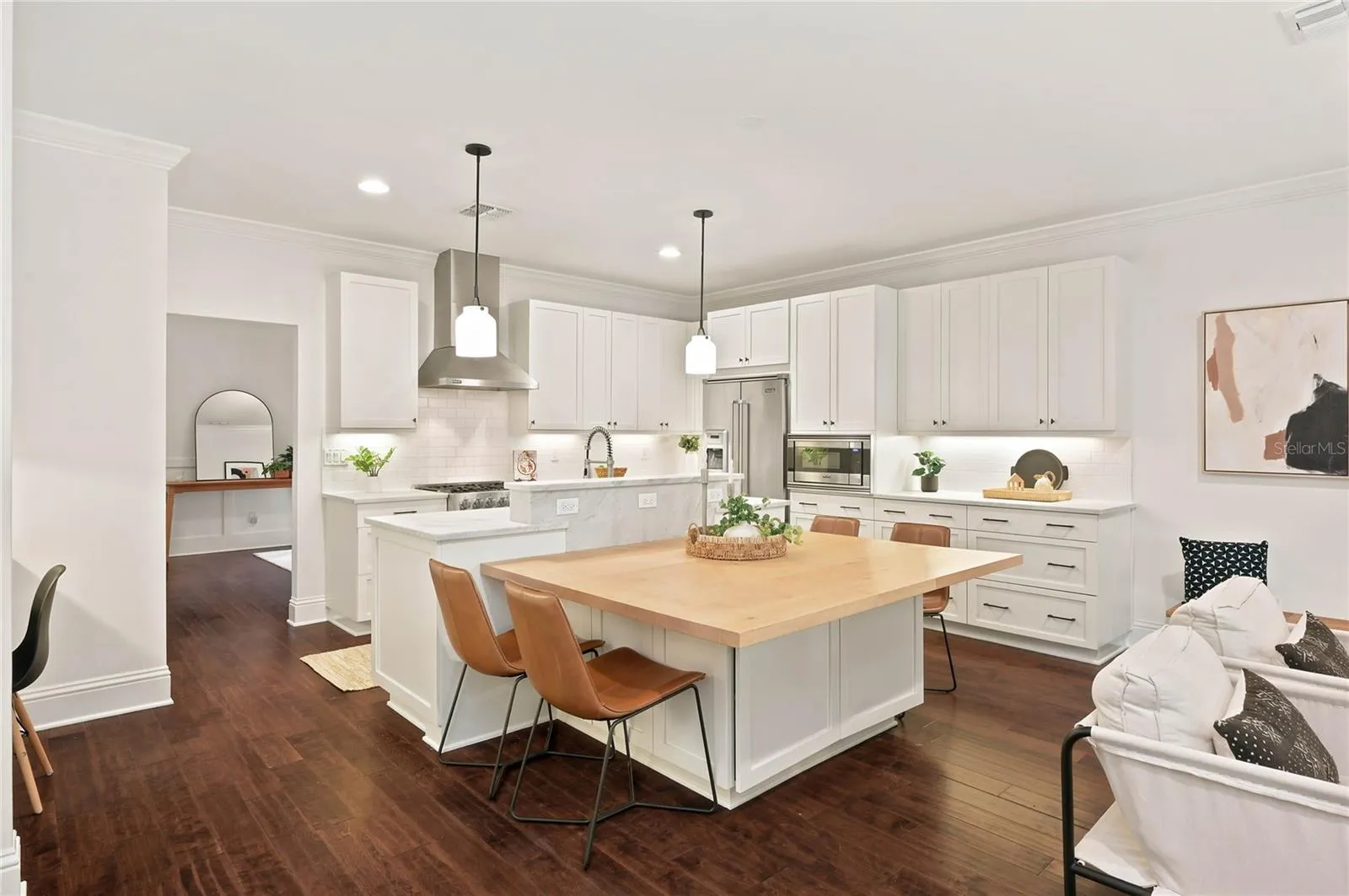 Custom crafted island dining table with storage