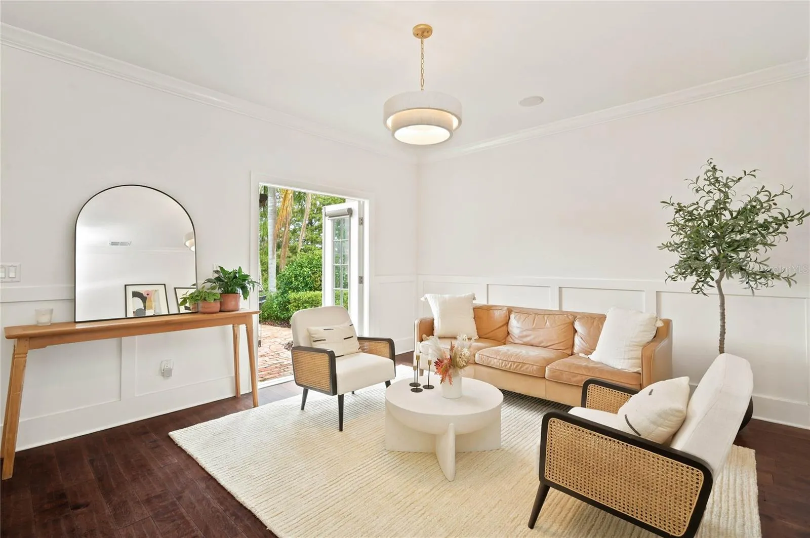 Living space enhanced with rich wood flooring