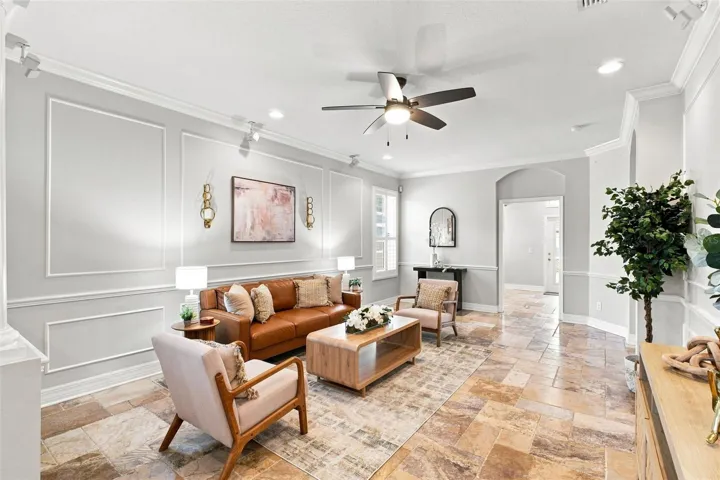 Living room. looking into bonus room and back door.
