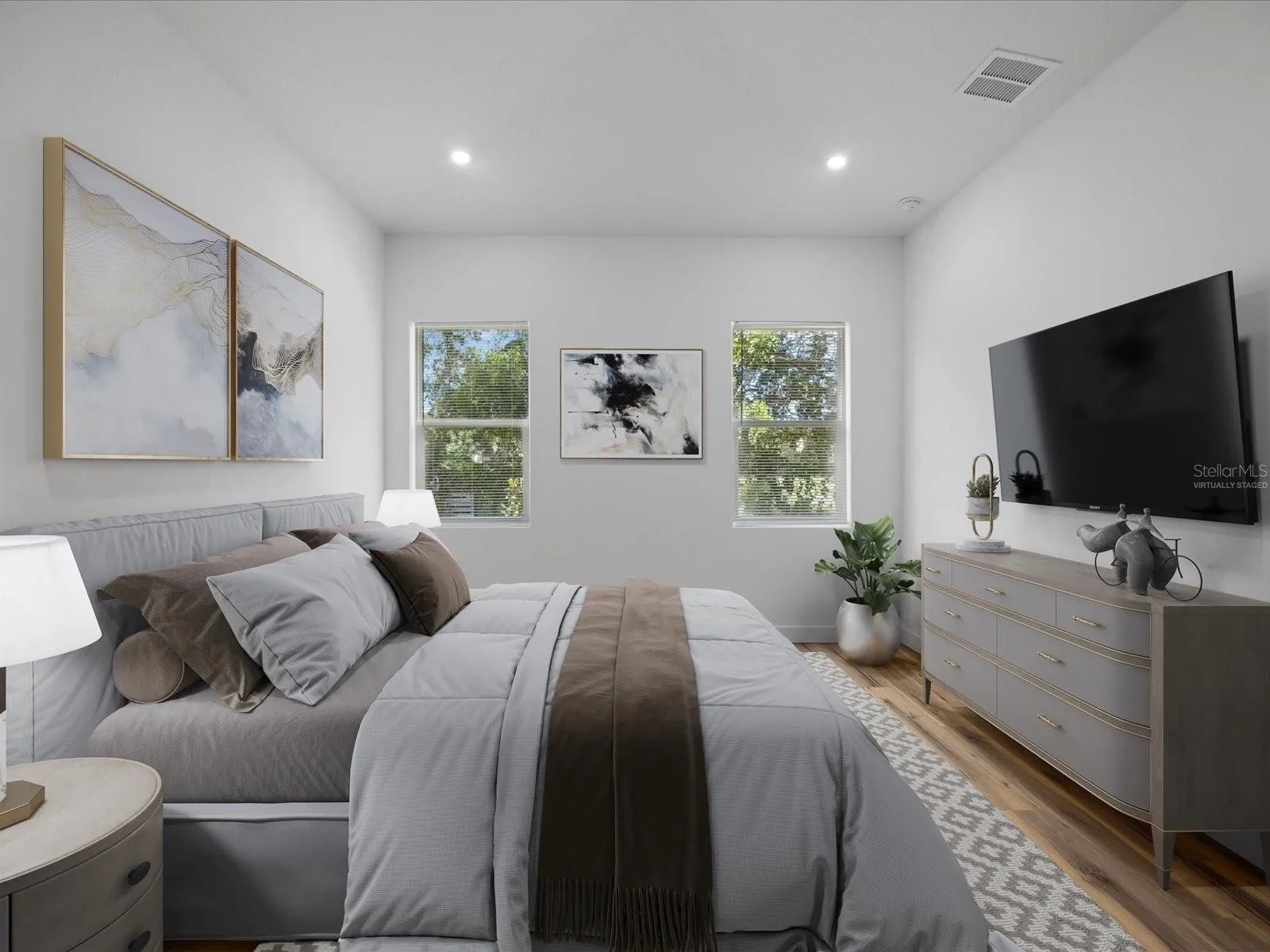 Virtually staged primary bedroom