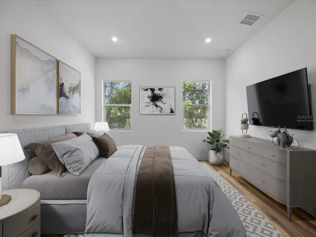 Virtually staged primary bedroom