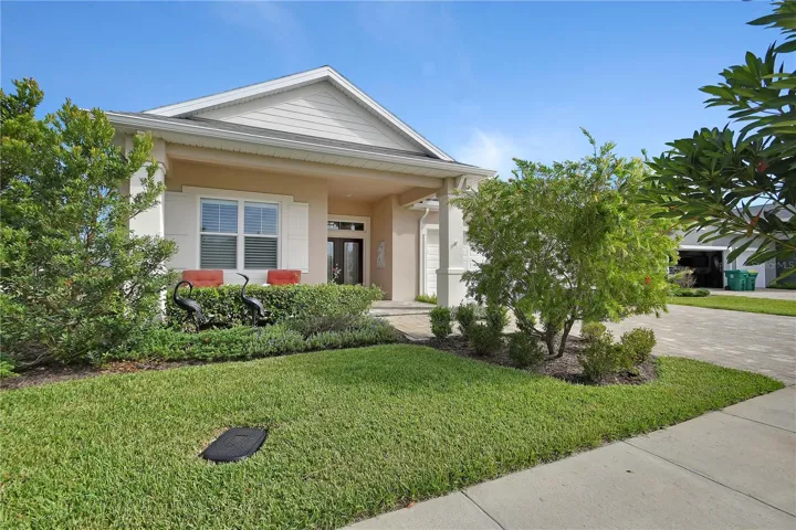 Front porch and bottle brush tree