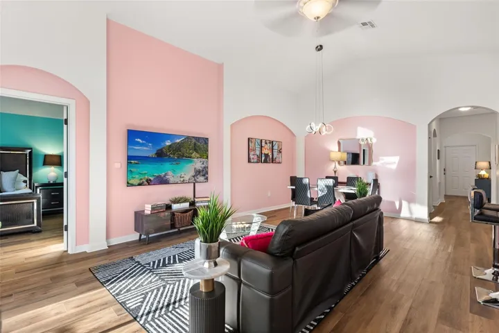 LARGE LIVING ROOM WITH VAULTED CEILINGS