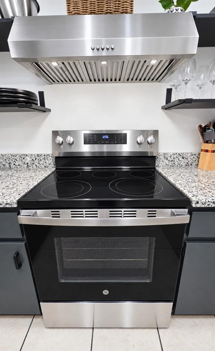 Enjoy cooking on glass top stove and upgraded hood with Bright LED lights
